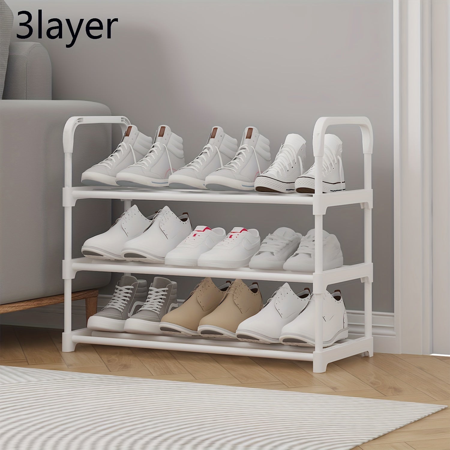 3-Tier Metal and Plastic Shoe Rack with Stable Design and Easy Assembly