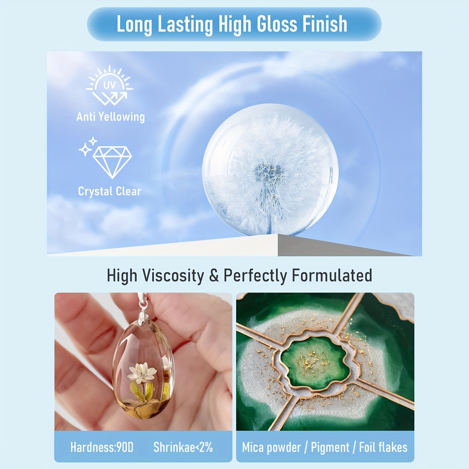 UV Resin Kit 10g 25g 60g 100g Clear Hard Epoxy for Jewelry and Art Projects