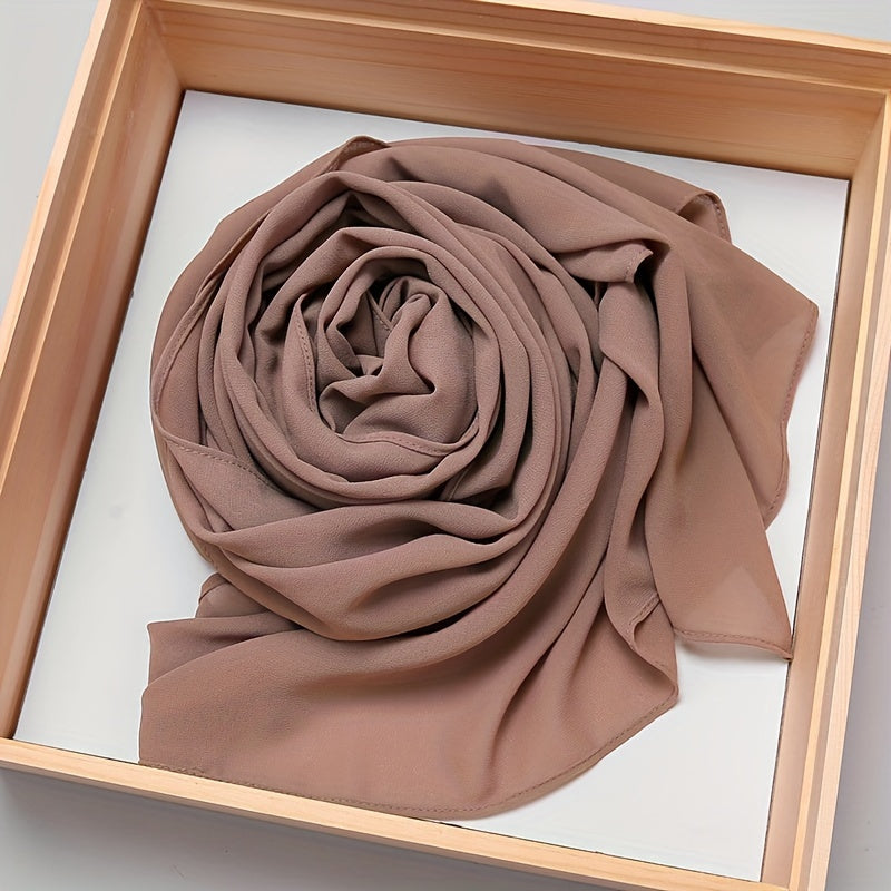 Woven Polyester Chiffon Hijab Scarf Solid Color Lightweight Muslim Head Cover for Casual Ramadan