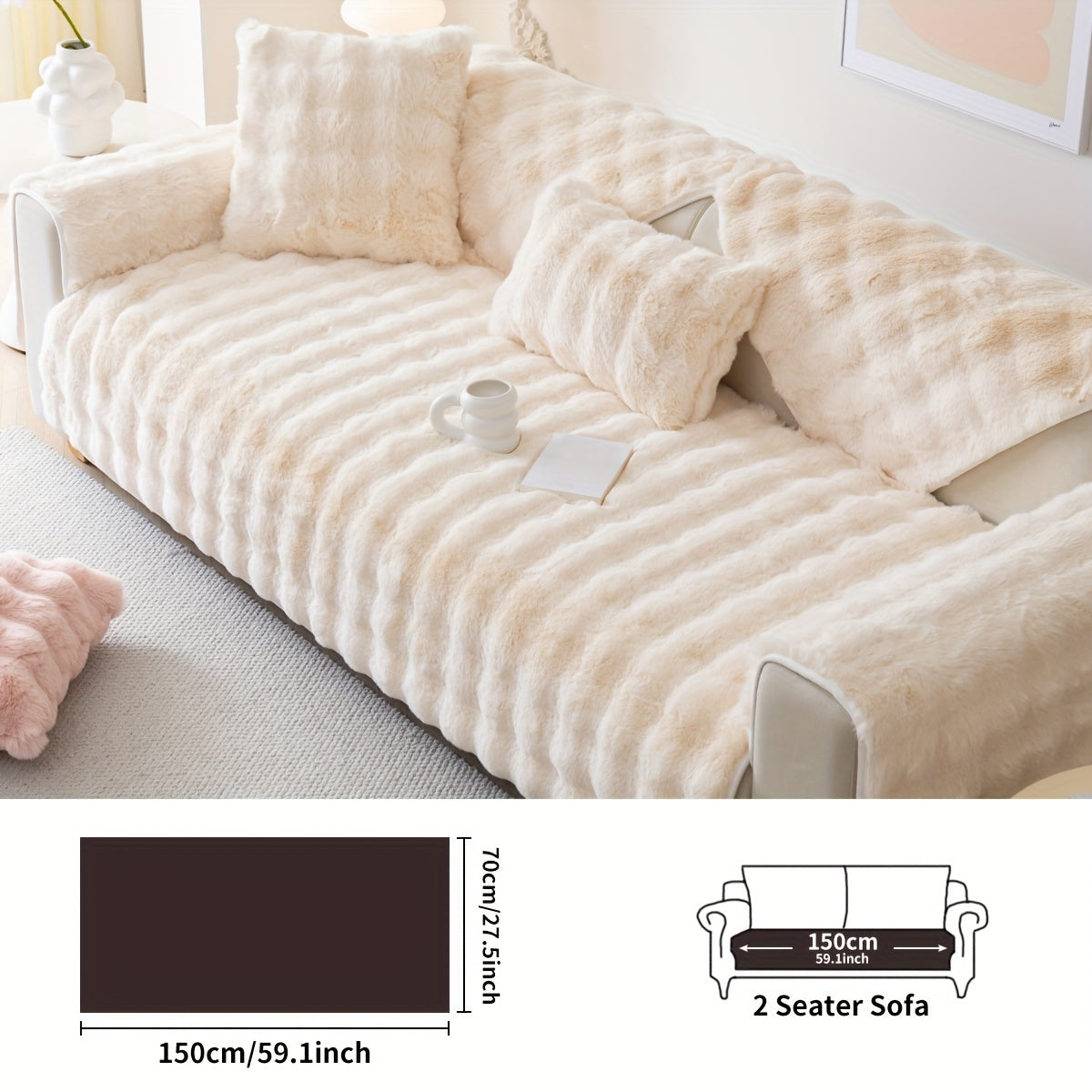 1 шт. Толстый плюшевый чехол для дивана - Имитированный кролик, идеально подходит для зимы, защищает мебель в спальне, офисе, гостиной.