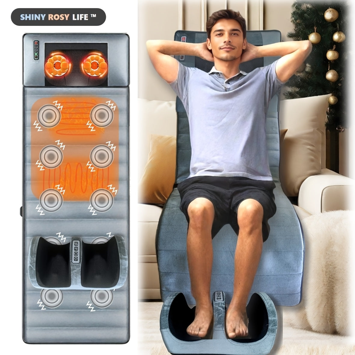Massage Mattress with Heating, 10-Zone Vibration, Foot and Calf Massage, Grey Velvet Fabric