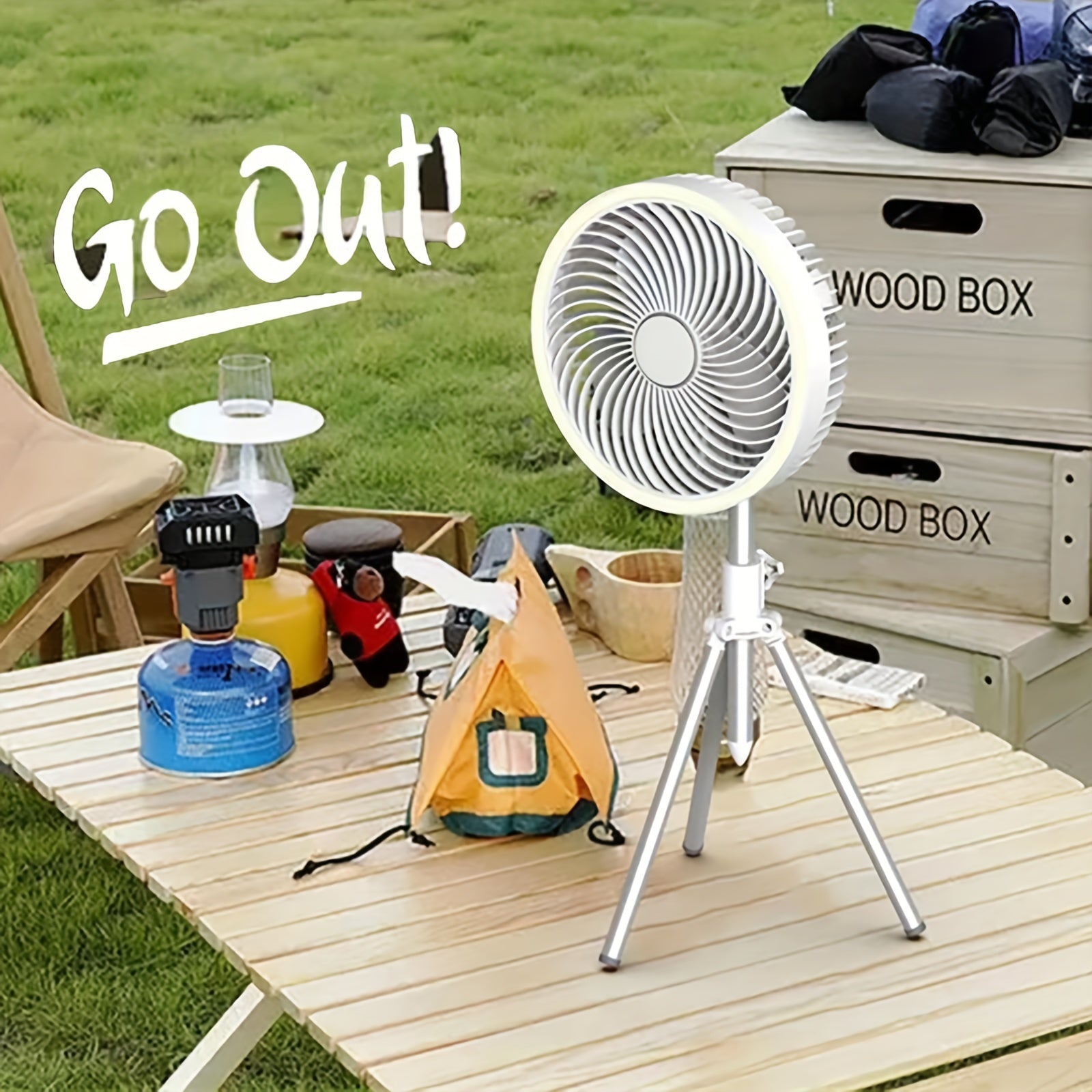 Portativ uch o‘rindiqli shamollatgich LED chiroq bilan, 4000mAh batareya, 4 tezlik, teleskopik, uyda, sayohatda va ochiq havoda yengil