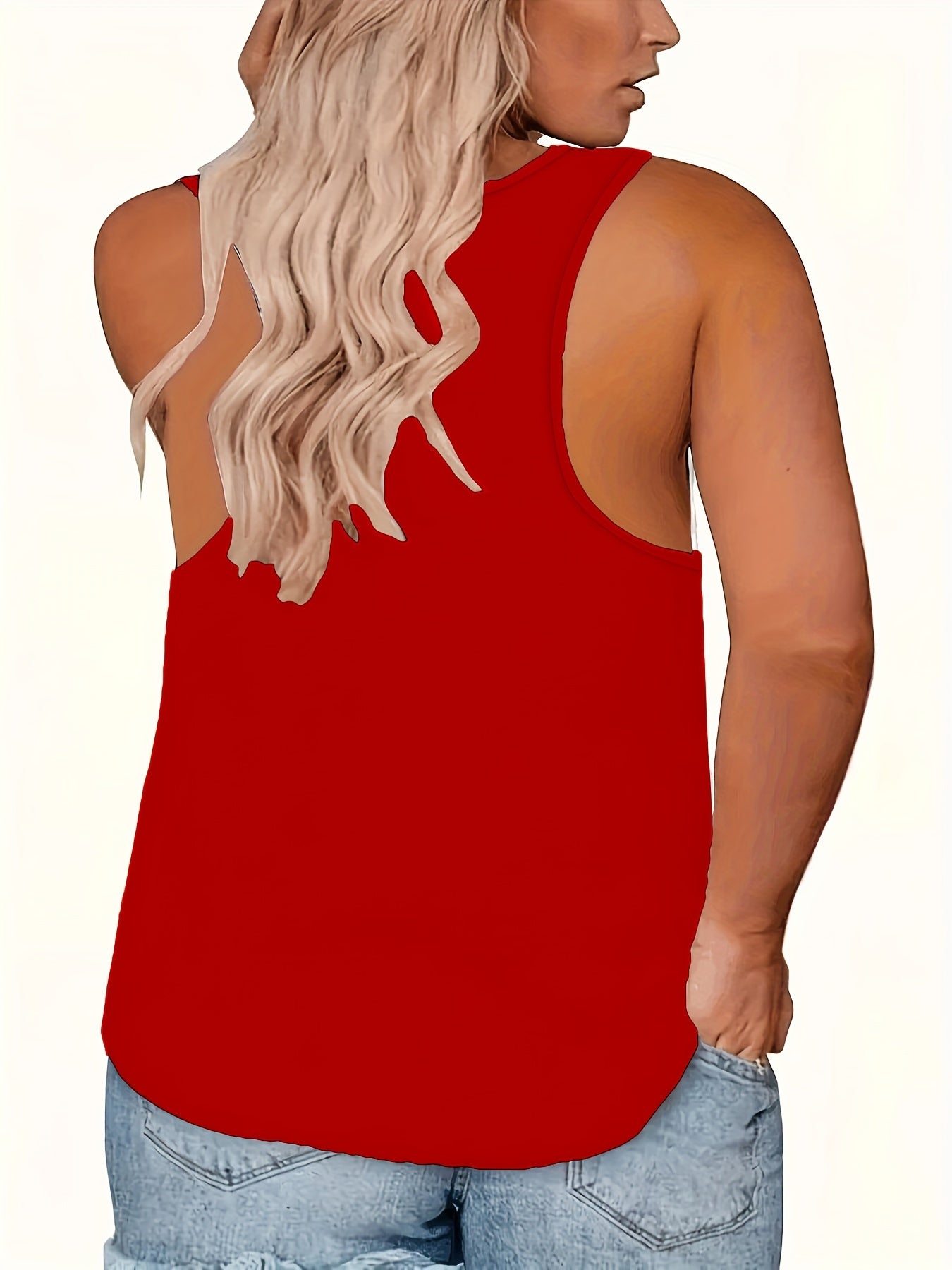 Women's Plus Size Casual Tank Top with Heart and Letter Print Polyester Blend