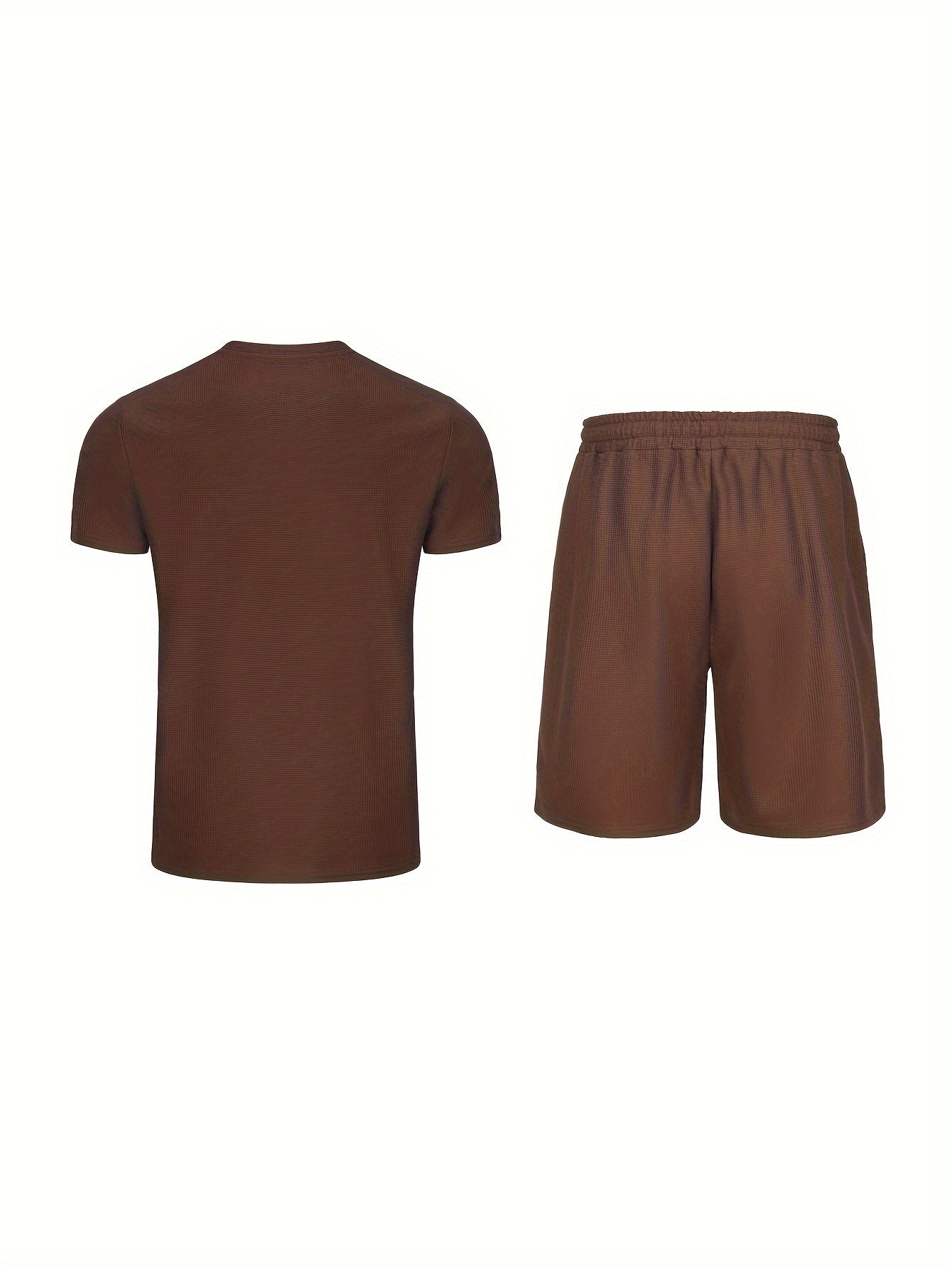 Men's Summer Casual Polyester Knit Shorts Sports Suit Solid Color Crew Neck Regular Fit