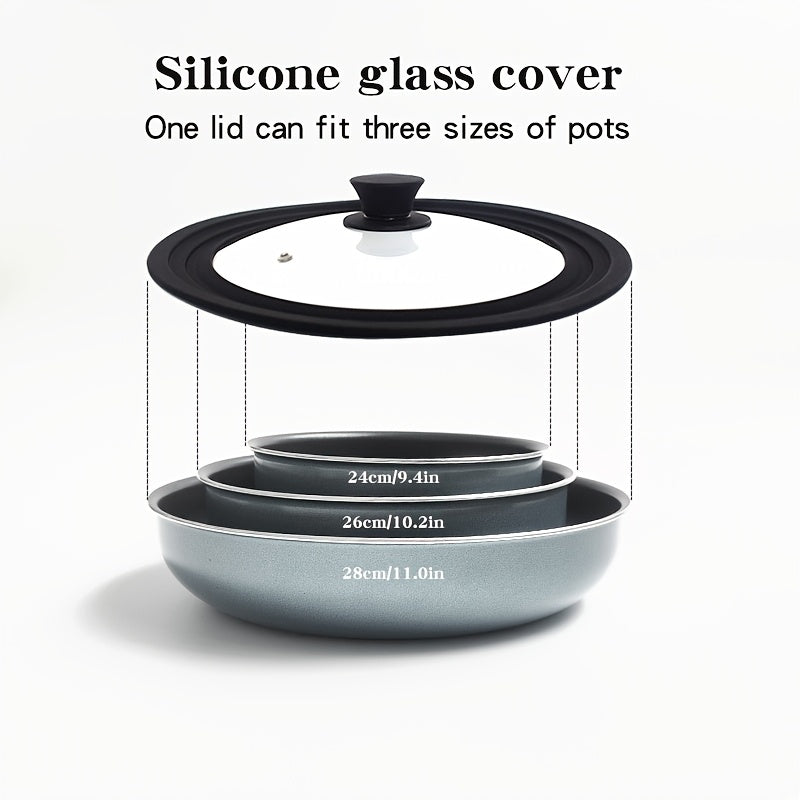 Tempered Glass Lid with Silicone Edge Heat Resistant 230°F-450°F Transparent Shatter-Resistant Compatible with Various Pot Sizes