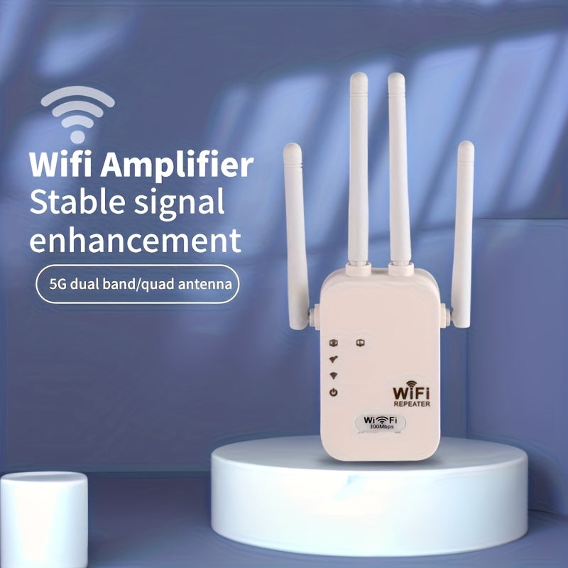 WiFi Extender 300Mbps Dual Band Long Range Coverage Up to 8500 Sq Ft Supports 35 Devices