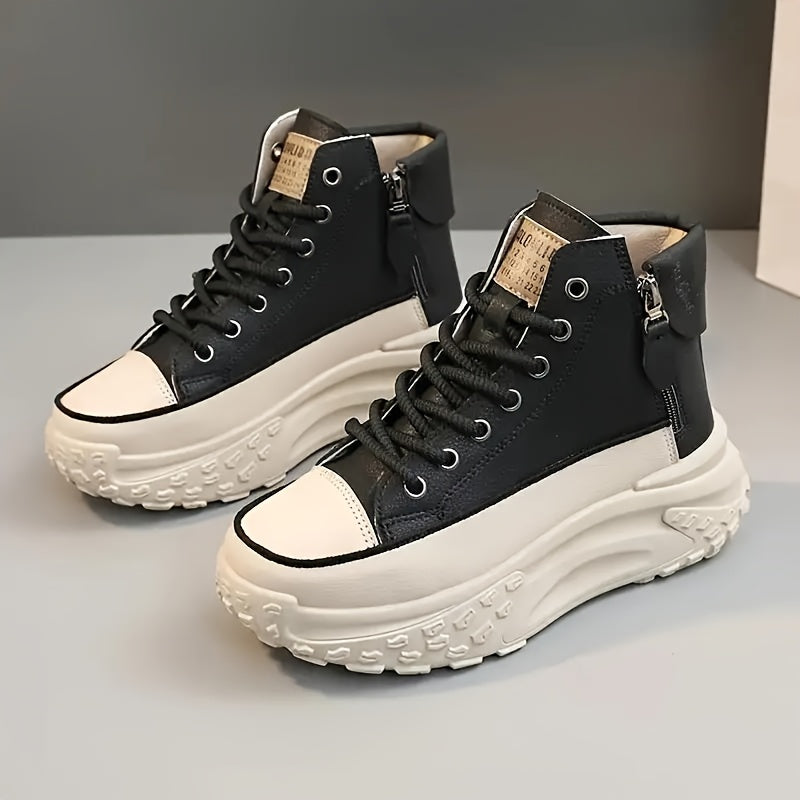 Women's Casual Athletic Sneakers Lace-Up, Mid-Top, Solid Colors