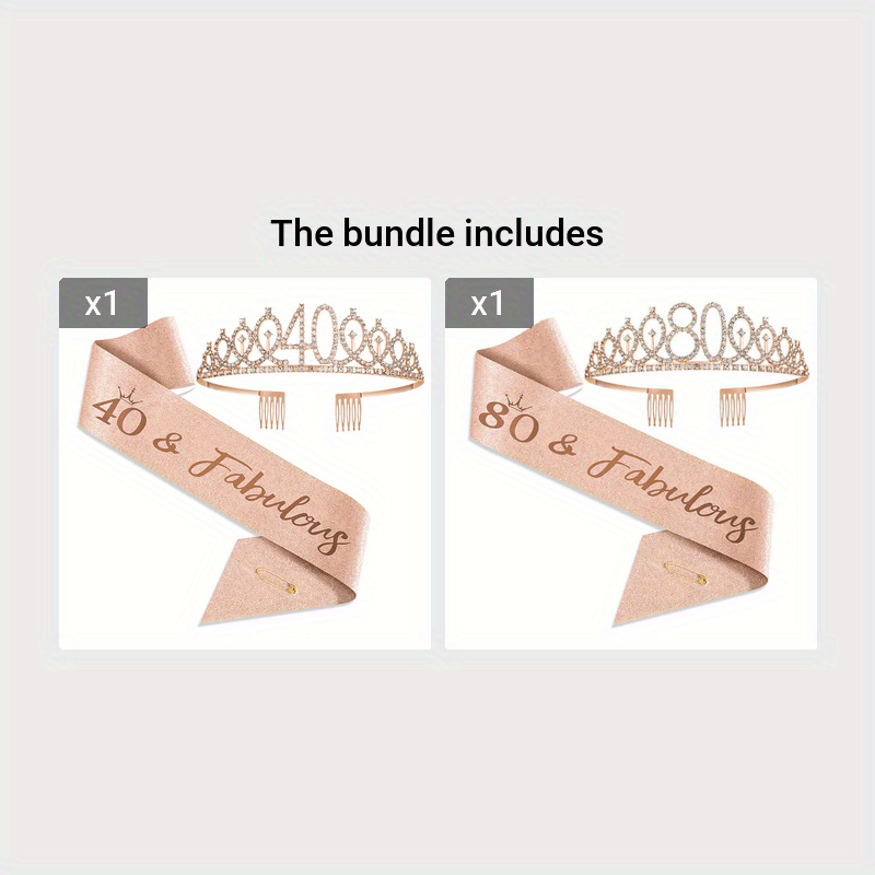 Tug'ilgan kunlari Sash Crown Tiara Bayram aksessuarlari ayollar uchun 30 40 50 60 70 80 yoshlar uchun to'plam