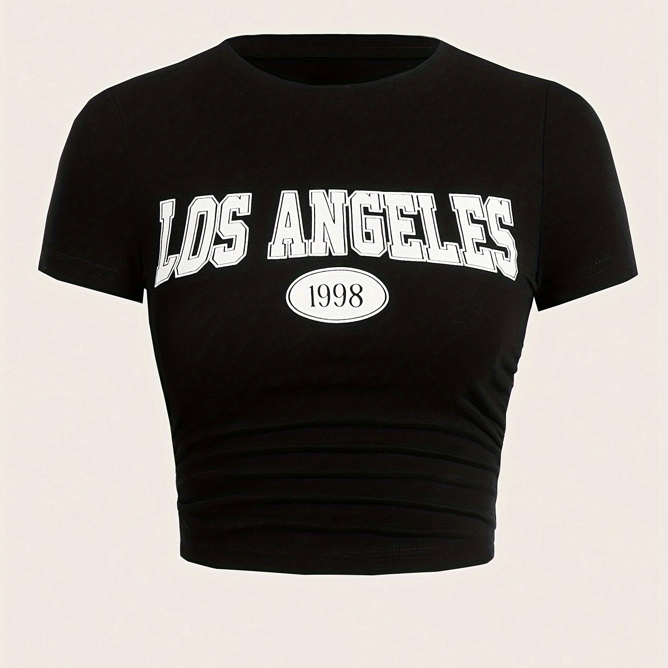 Women’s Y2K Style Crew Neck Crop T-Shirt Short Sleeve Alphabet Print Spring Summer