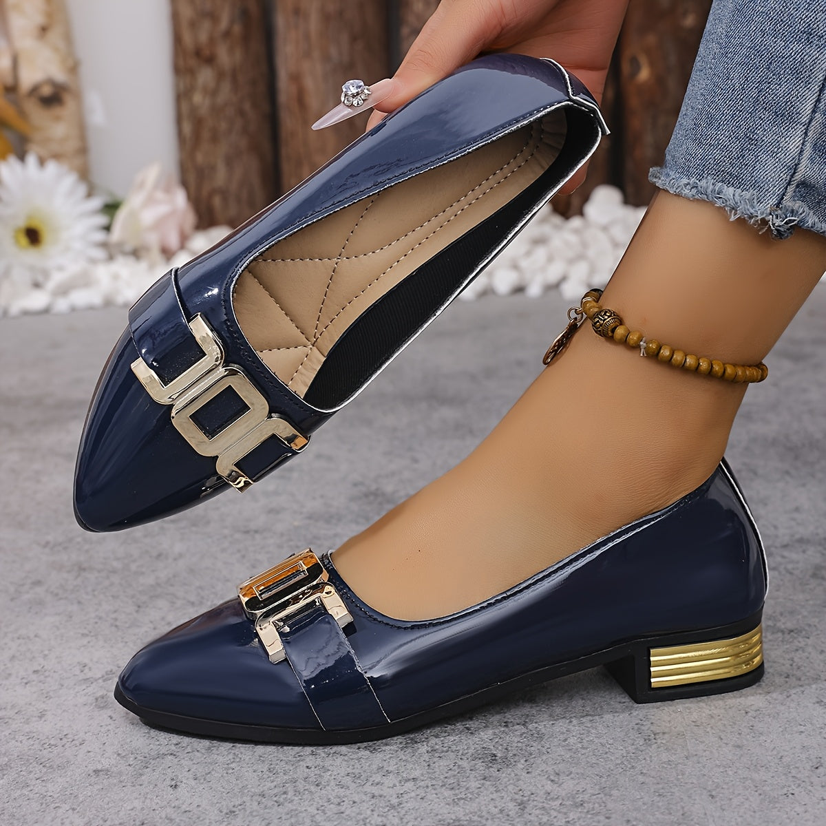 Women’s Slip-On Loafers White Metallic Accent Cushioned Sole Dress Casual