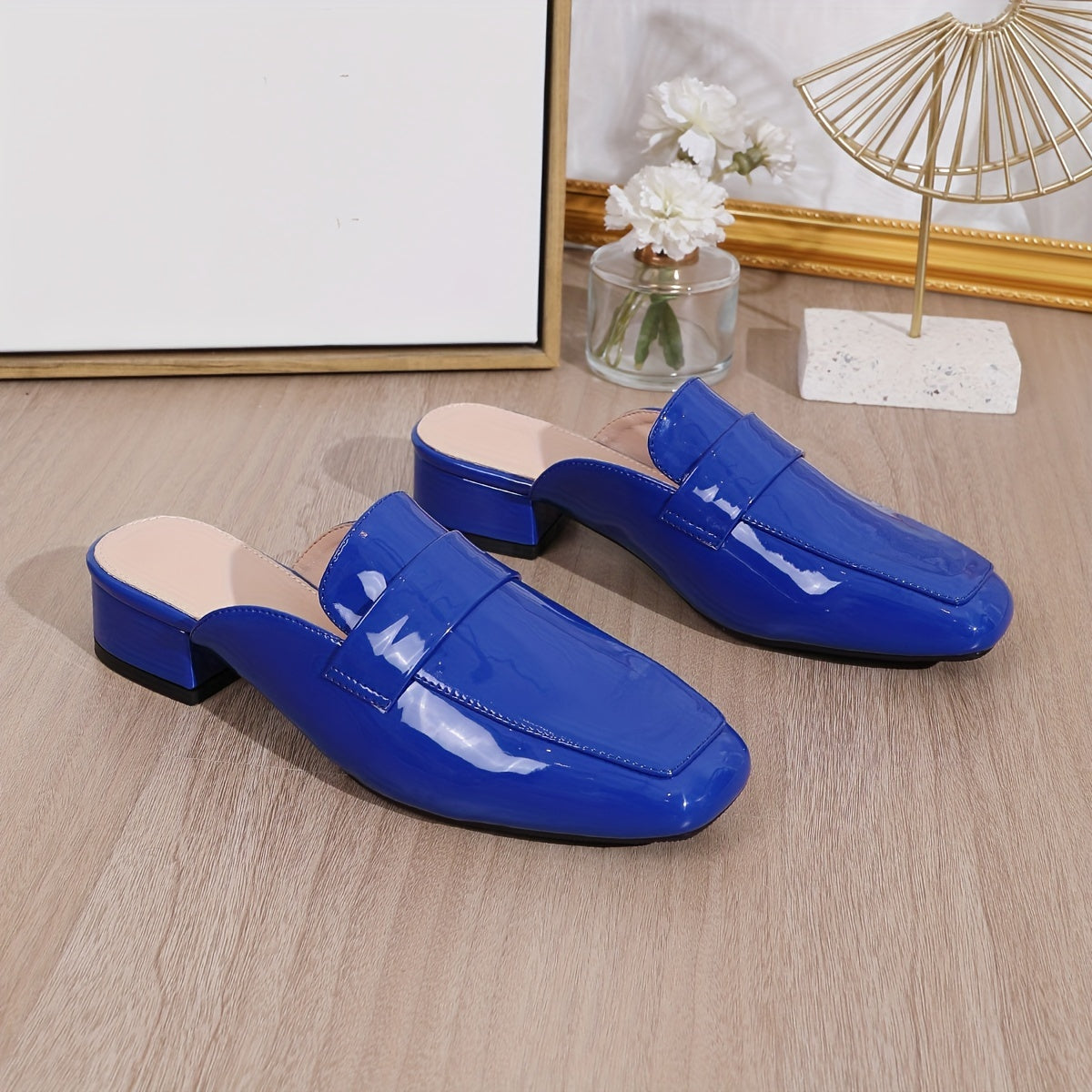 Women's Dress Pumps Square Toe Chunky Heel Lightweight Solid Color Low Heel Man Made Materials