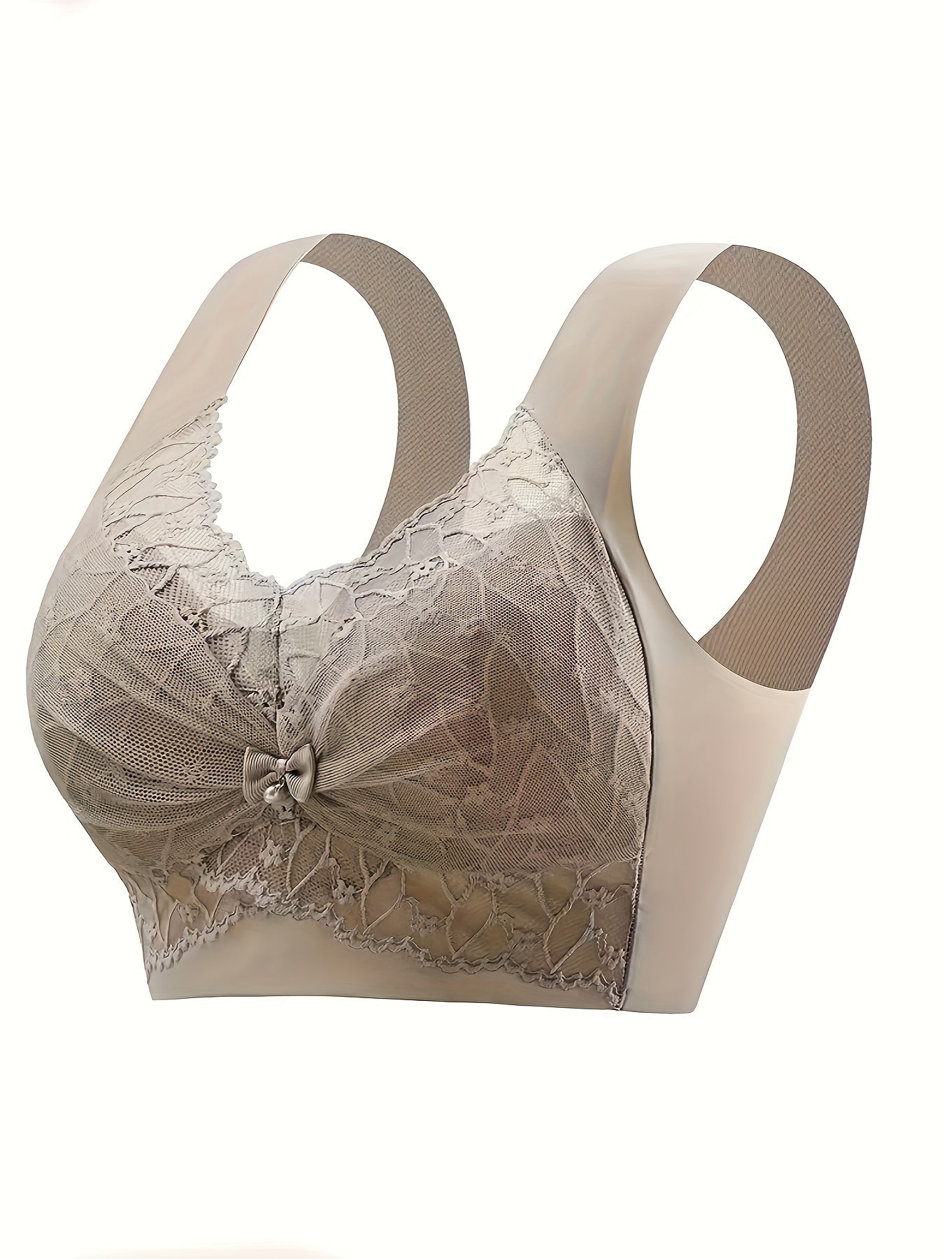 Plus Size Wireless Lace Push-Up Bra with Non-Removable Pads for Support and Comfort
