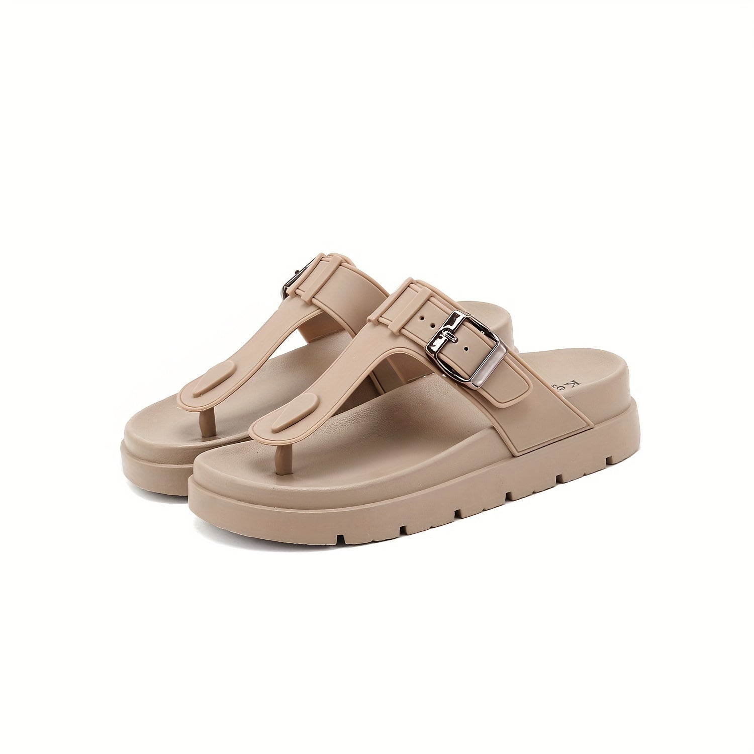 Ayollar uchun qulay bir rangli flip-floplar, qisqa barmoqli yozgi poyabzal, tokali tasma tafsiloti bilan