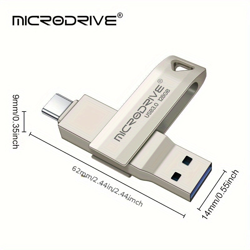 High Speed 2in1 OTG Type-C USB 3.0 Flash Drive 64GB 128GB Key Ring