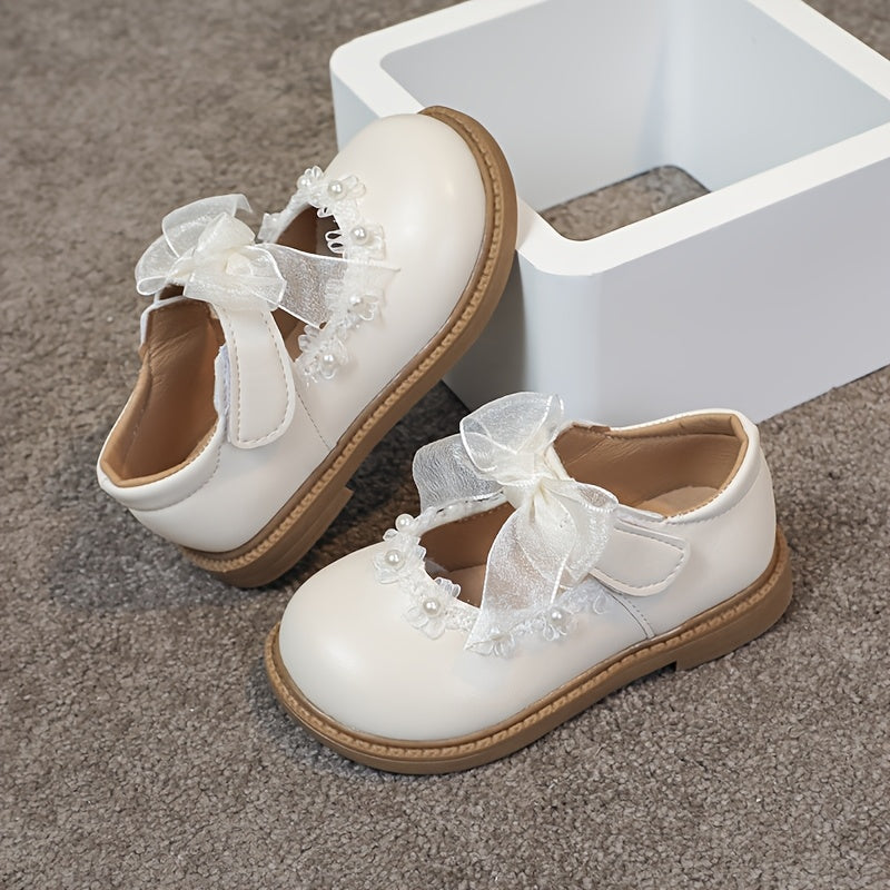 Zapatos de princesa para niñas con diseño de cuentas, encaje de red y lazo, ideales para fiestas y uso diario