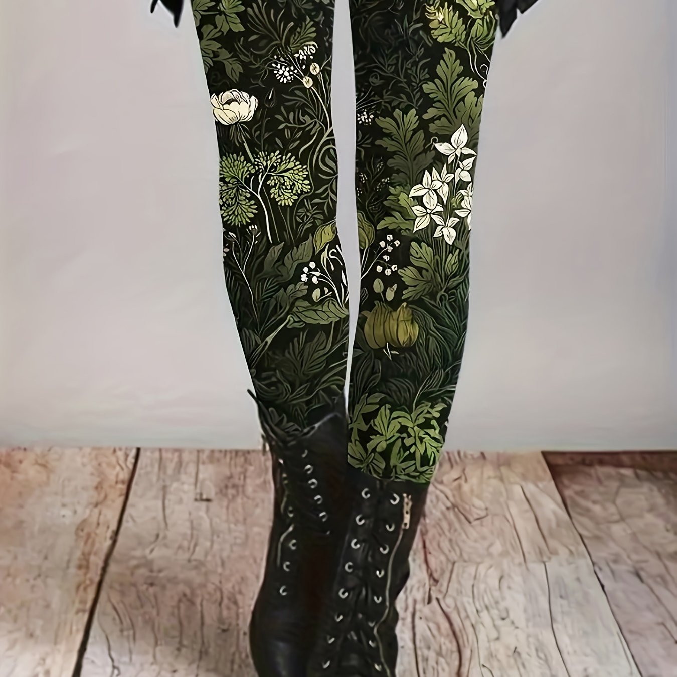 Women's Plus Size Floral Print Stretchy Polyester Tights