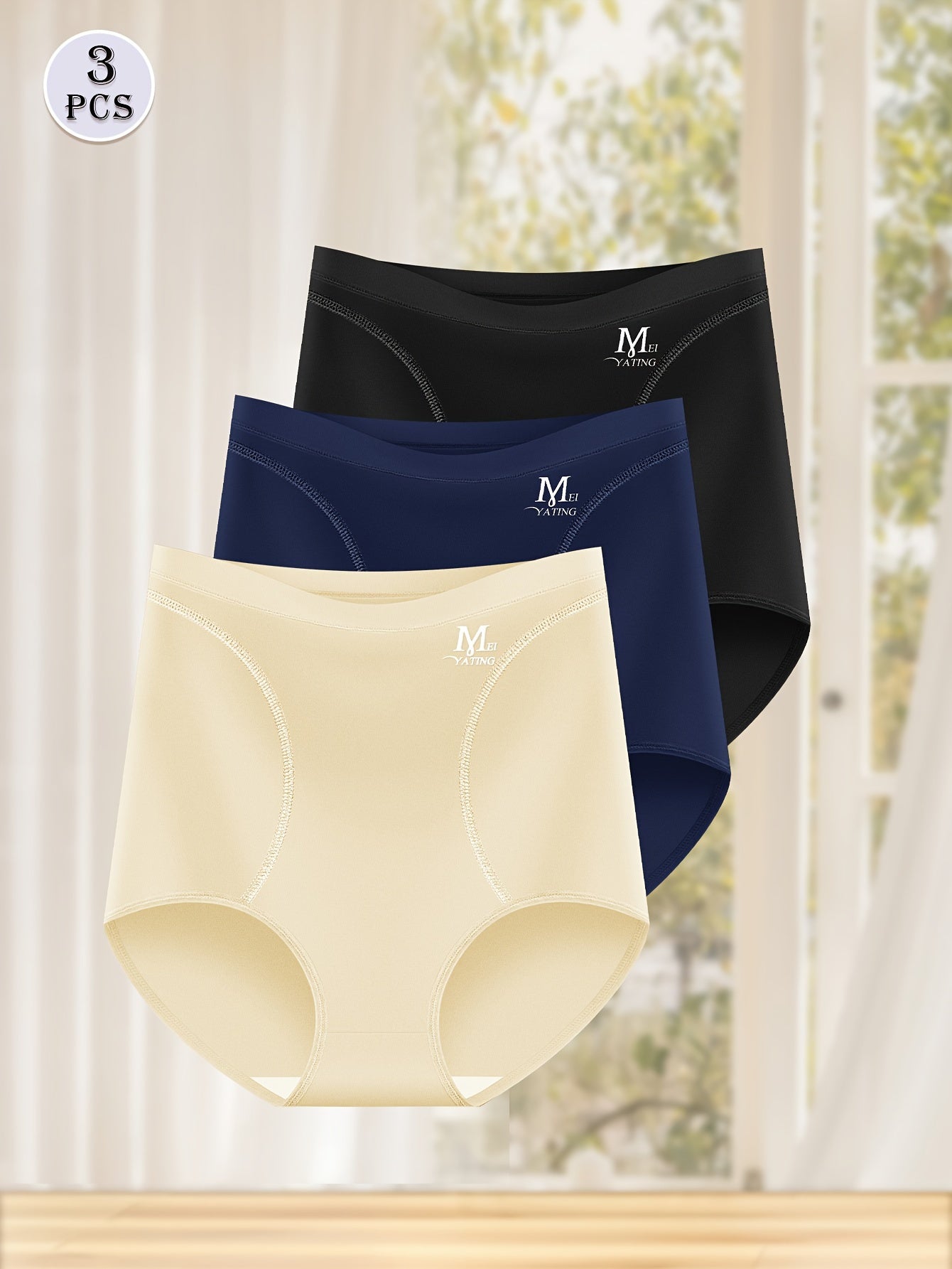 Women's High Waist Briefs Pack of 3 Letter Pattern Pipping Soft Tummy Control Underwear