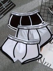 Men's Cotton Boxer Briefs 3-Pack Breathable Knit Shorties with Contrast Binding