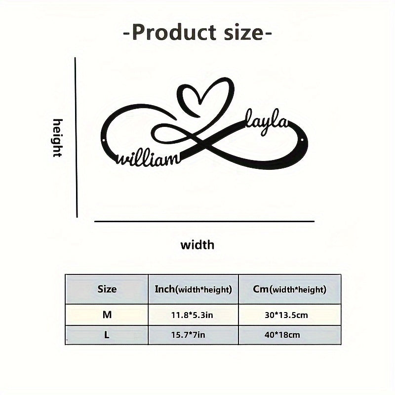 Personalized Metal Couple Name Sign Infinity Love Heart Wall Art for Wedding Anniversary Gift