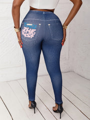 Plus Size Women's Denim Leggings High-Waisted Stretchy Workout All-Season