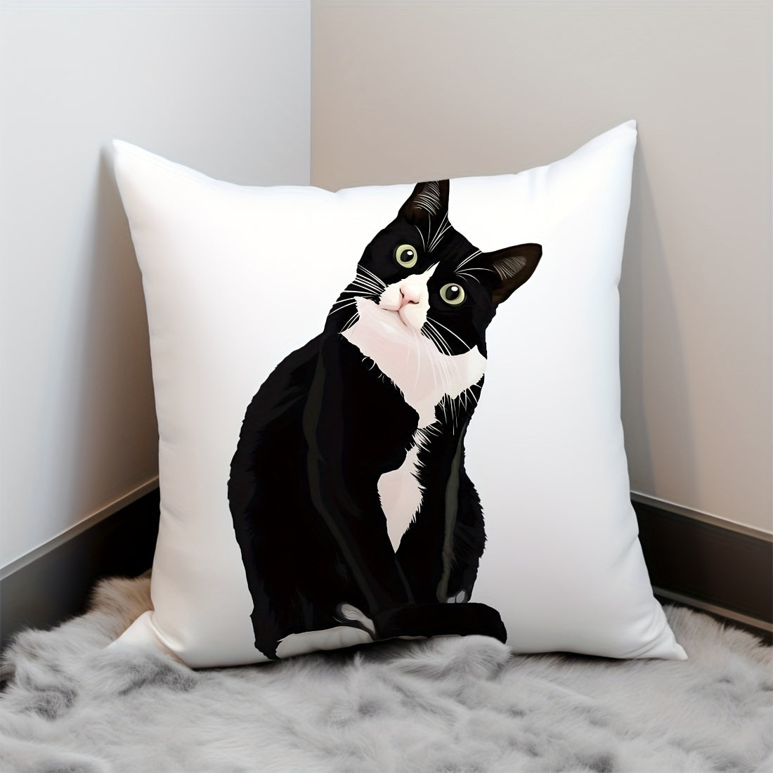 Black Cat Pillow Cover 45x45cm Peach Skin Velvet Decorative Cushion Case for Sofa Bed Living Room