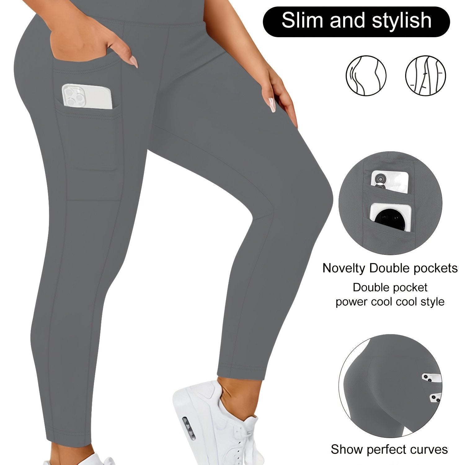 Plus Size High Waist Stretchy Leggings with Pockets for Yoga and Workout