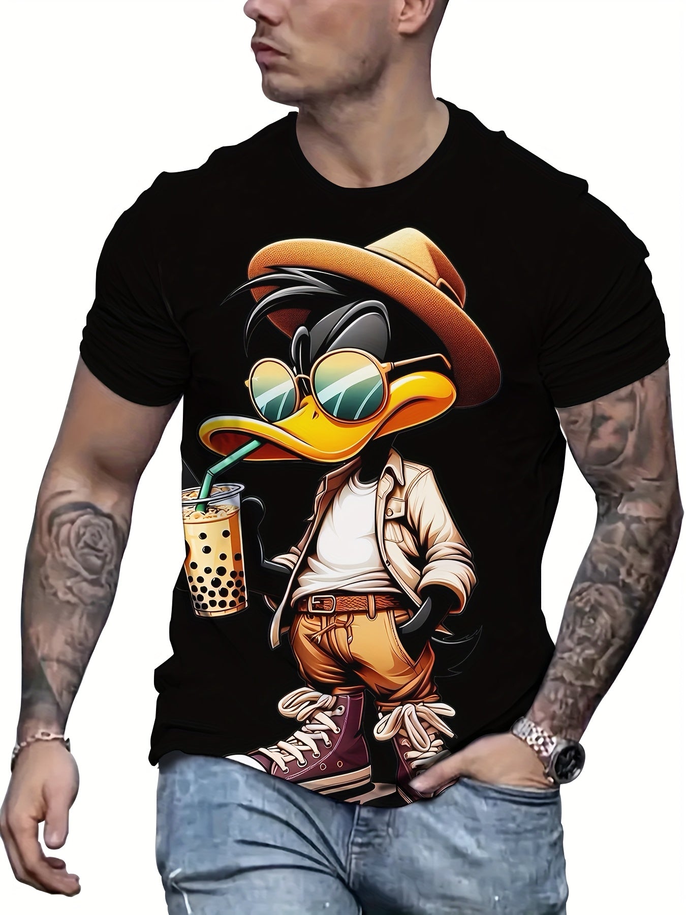 Plus Size Anime Character Graphic T-Shirt for Men Polyester Short Sleeve Casual Summer Knit Top