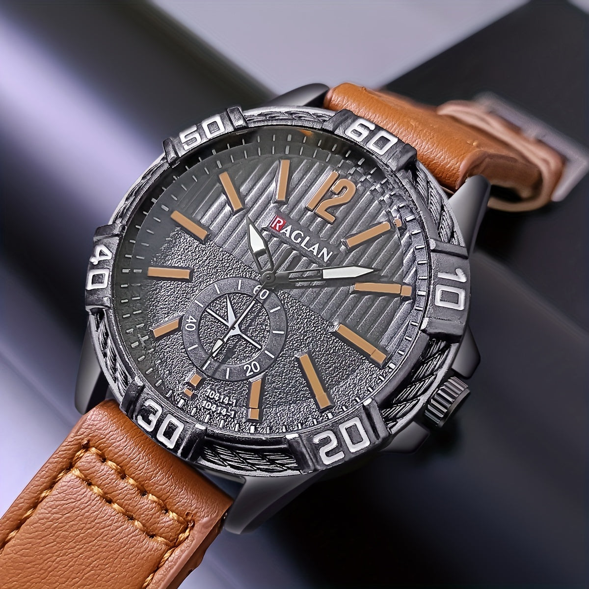 Reloj de cuarzo vintage para hombre con correa de cuero sintético y esfera a rayas