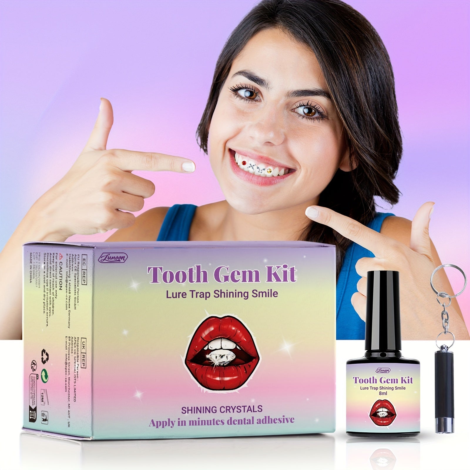 DIY Tooth Gem Kit 120pcs Crystals Diamonds Teeth Jewelry with Glue