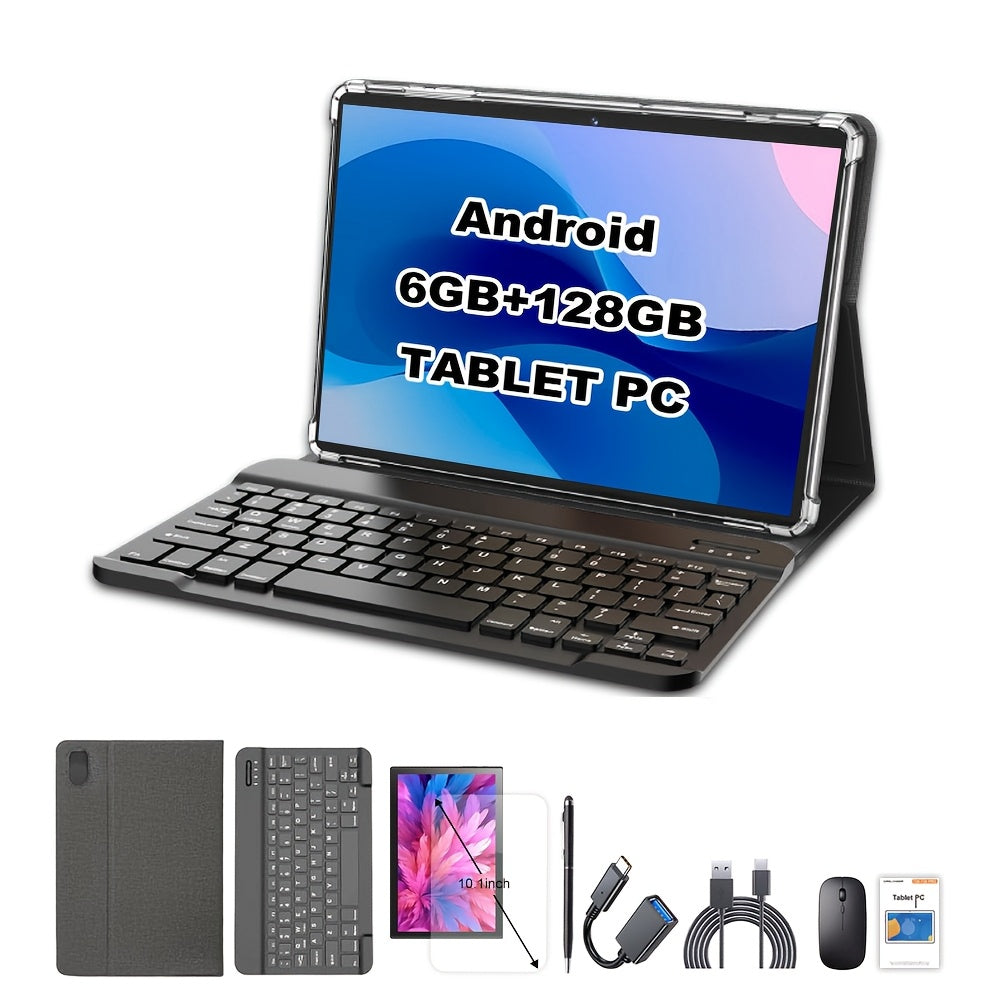 10.1 Inch Android Tablet with 6GB RAM 128GB Storage Dual SIM Wi-Fi 6 Metal Case with Stand Stylus and Keyboard