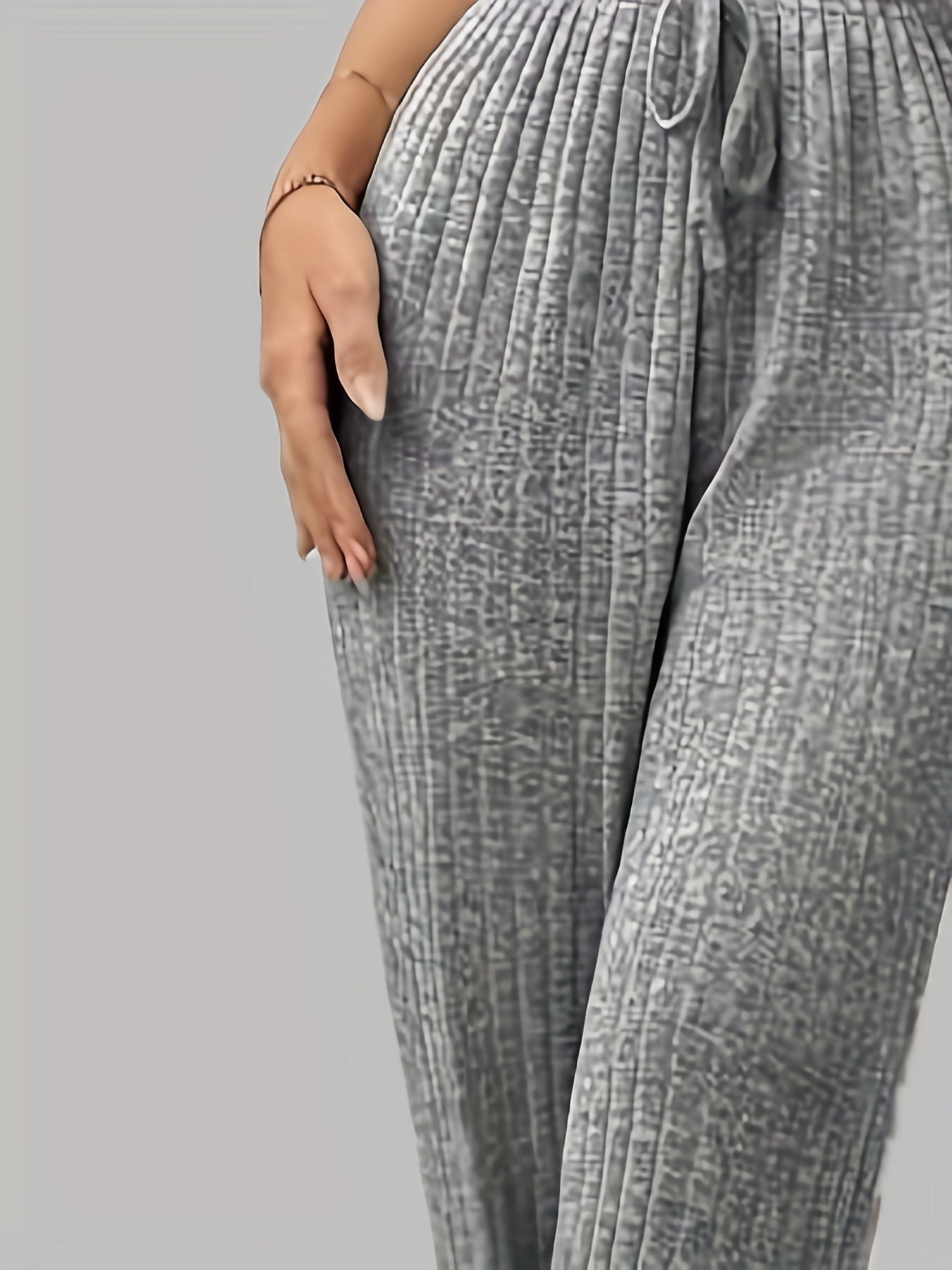 Women's Ribbed Lounge Set with Ruffle Cami Top and Elastic Waistband Pants in Solid Polyester Spandex