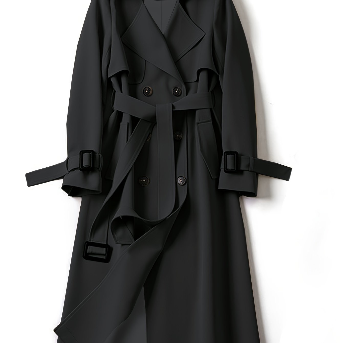 Plus Size Double-Breasted Trench Coat with Lapel Collar Belt for Fall Winter