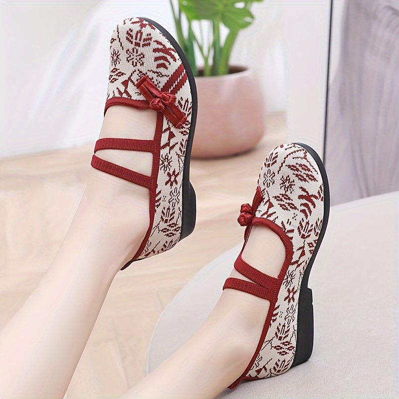 Women's Knit Slip-On Flats Lightweight Ethnic Pattern Fabric Comfortable Walking Shoes