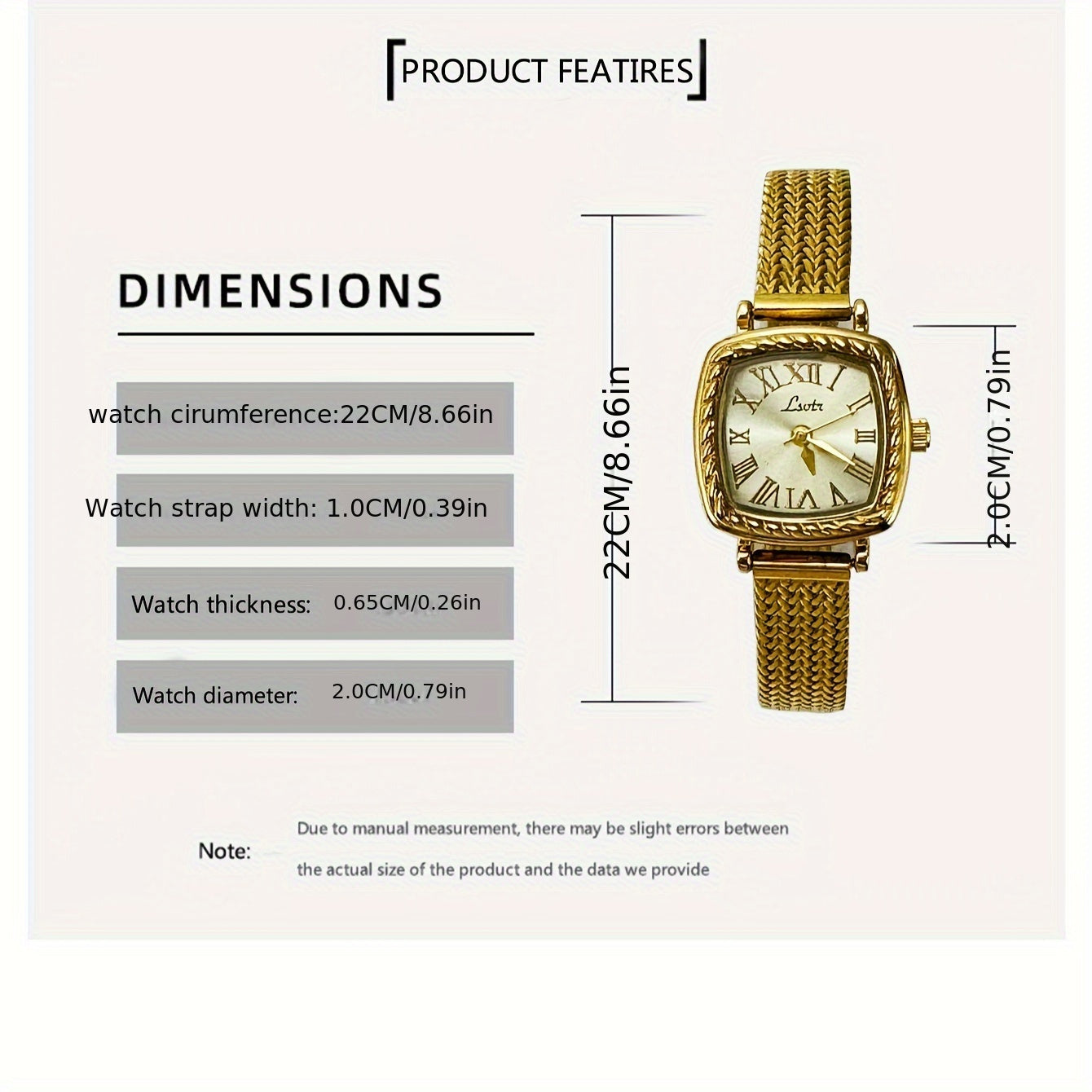 Women's Gold Quartz Watch with Stainless Steel Band Vintage French Style for Daily and Formal Wear