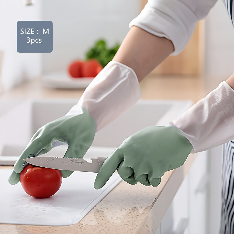 Three Pairs Waterproof Kitchen Cleaning Gloves Non-Slip Household Protection