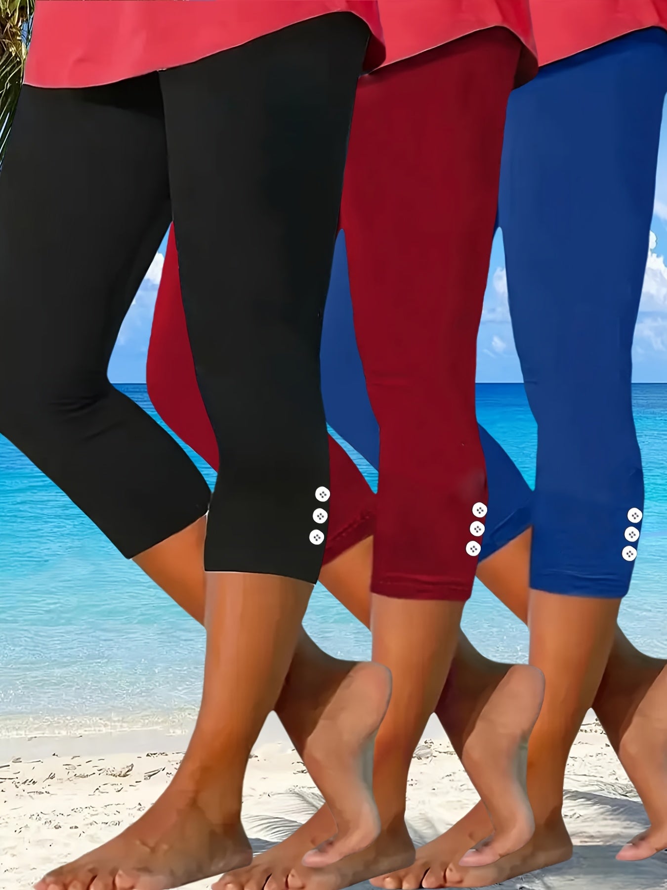 Women Plus Size Summer Shorts Set with Buttons, Cropped Trousers, Casual & Beach Wear