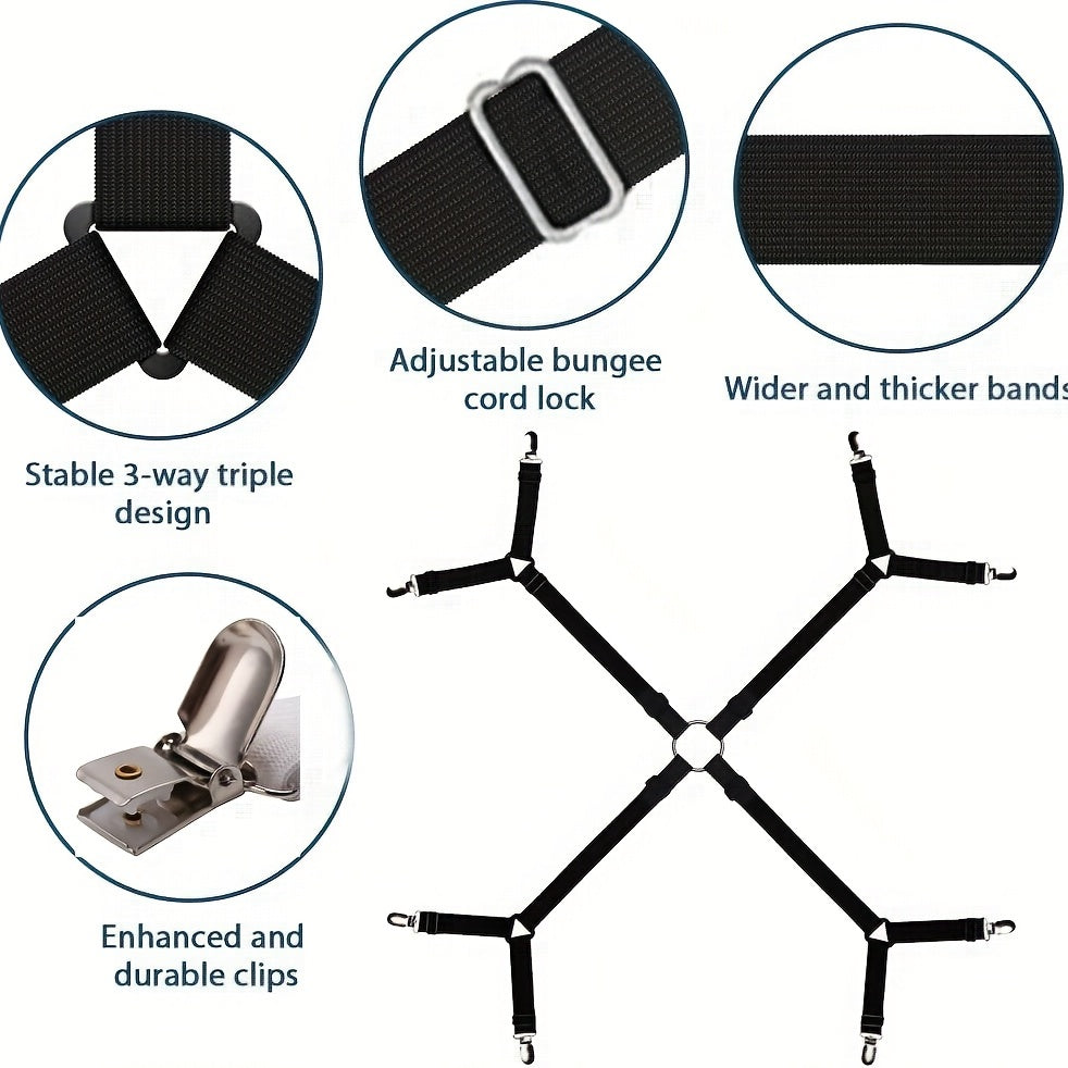 Household Bed Sheet Fixers With 8 Clips Adjustable Elastic Clips for Sofa and Tablecloths
