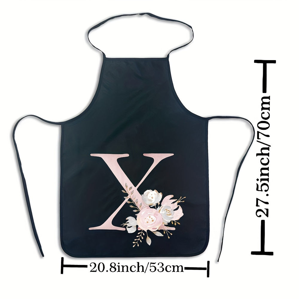 Women's Floral Polyester Kitchen Apron with Letter Print and Monogram