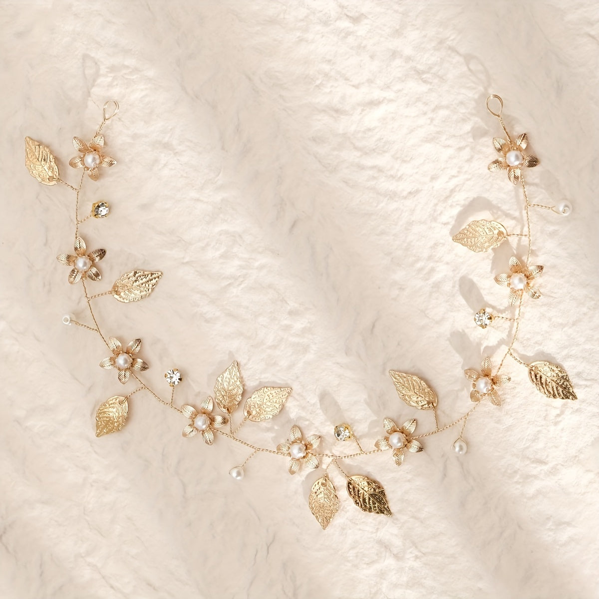 Handmade Hairband with Faux Pearls and Floral Leaf Design