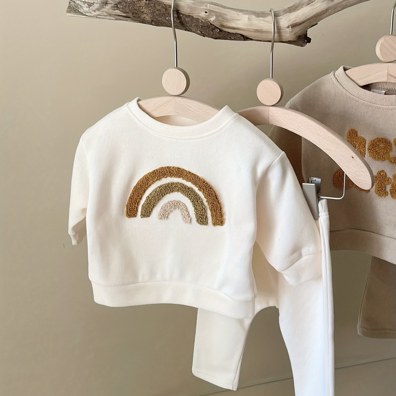 Baby Boys Rainbow Embroidered Long Sleeve Pullover and Pants Set for Spring Fall