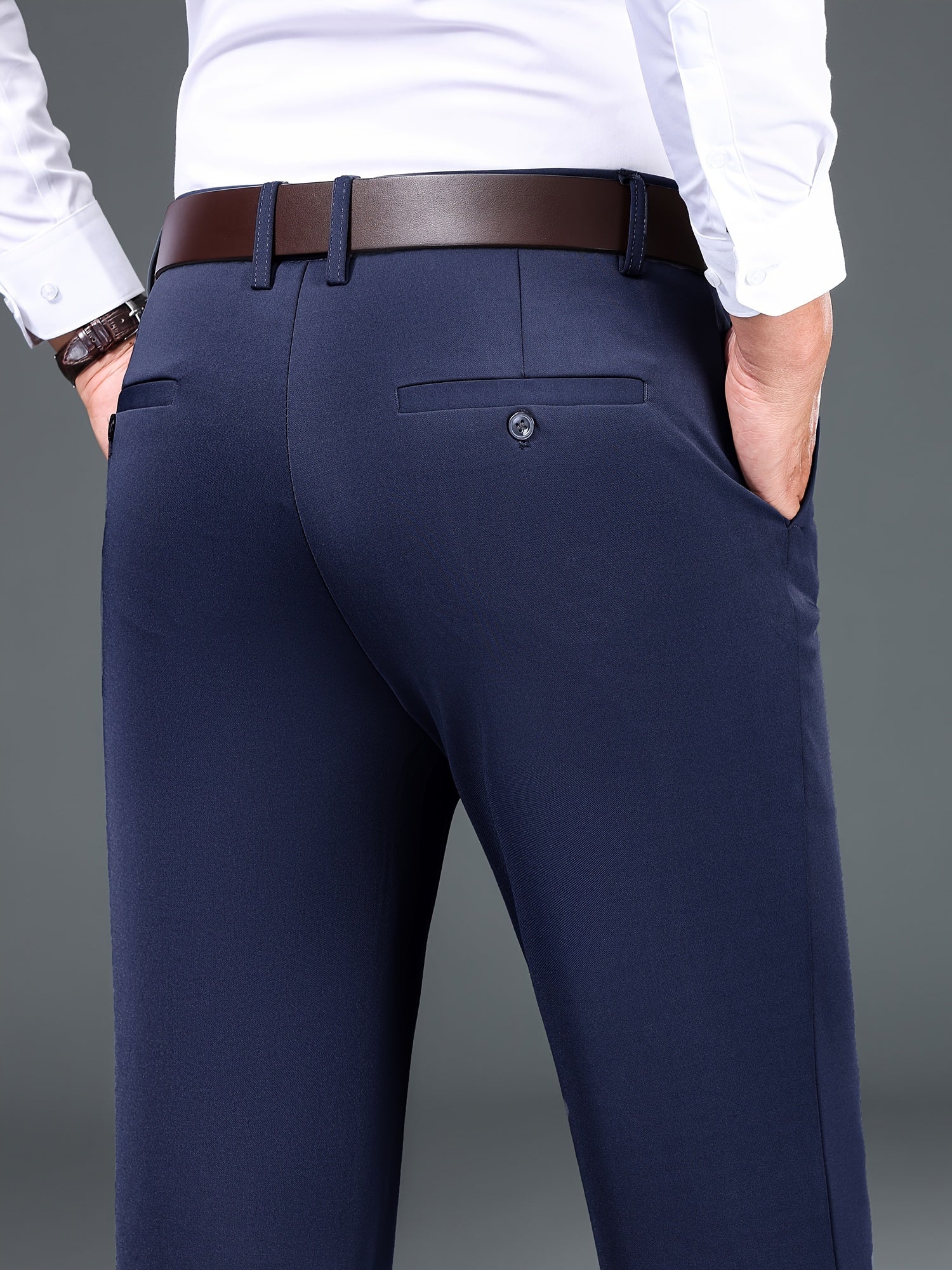 Men's Solid Color Straight Leg Pants Polyester Spandex Business Casual Regular Fit