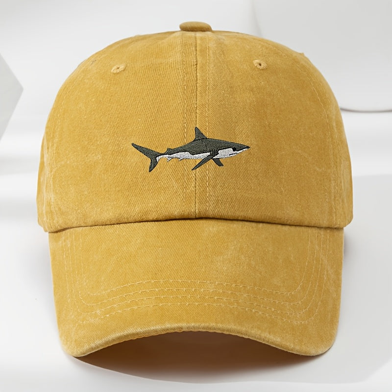 Vintage Shark Embroidery Baseball Cap Adjustable Polyester Soft Animal Pattern
