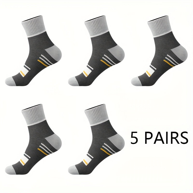 Men's Striped Crew Socks 5 Pairs Breathable Soft Winter Autumn