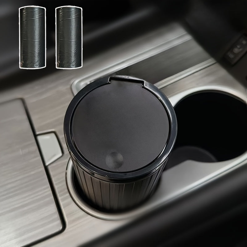Coche Mini Press Cubo de basura con tapa, material PP duradero para reposabrazos o portavasos