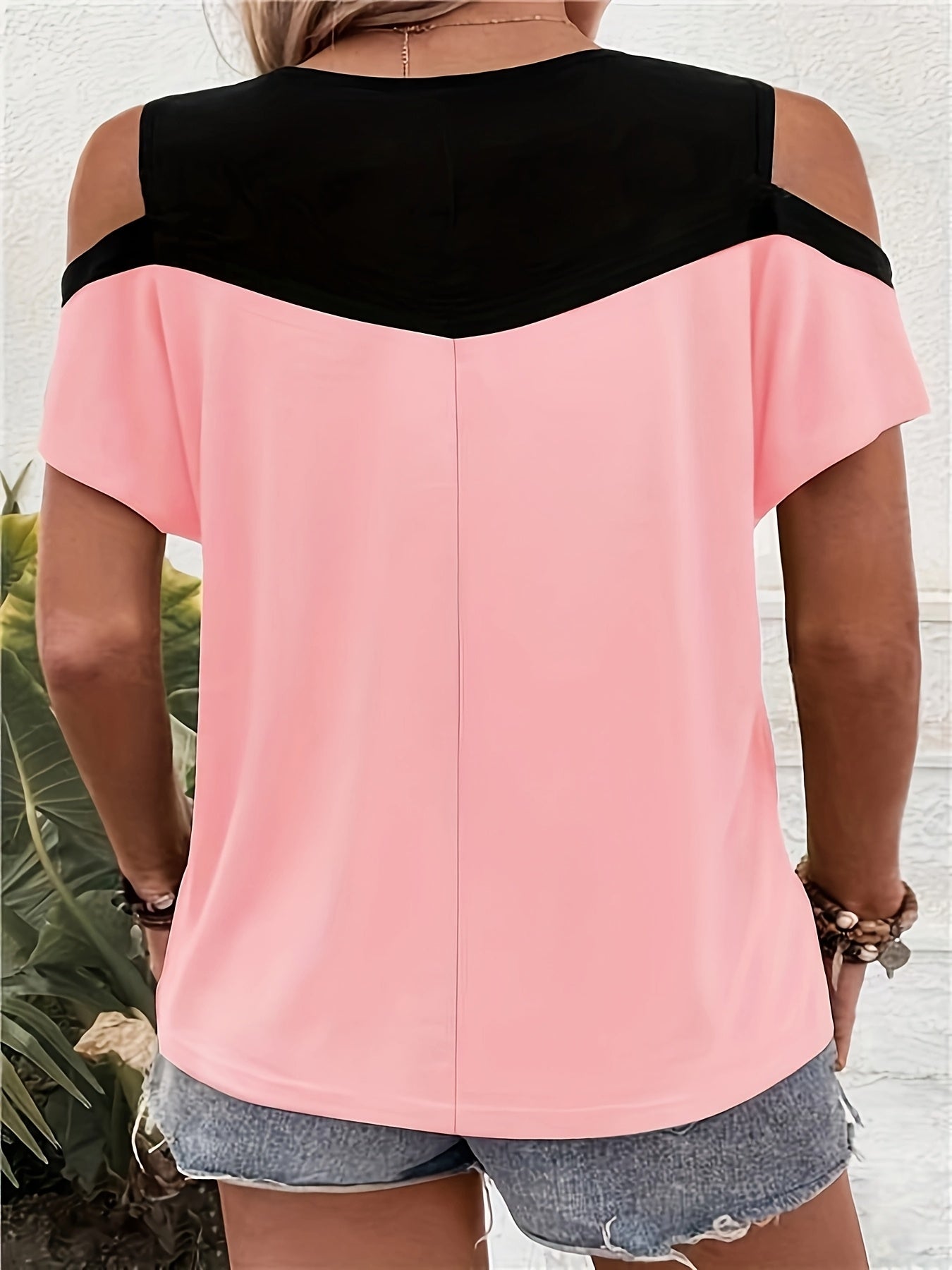 Women's Plus Size Off-Shoulder Striped T-Shirt, Breathable Casual Summer Top