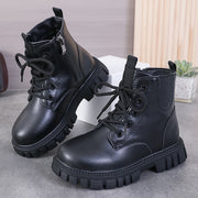 Botas altas de invierno negras para niños y niñas con forro de felpa y cierre de cremallera