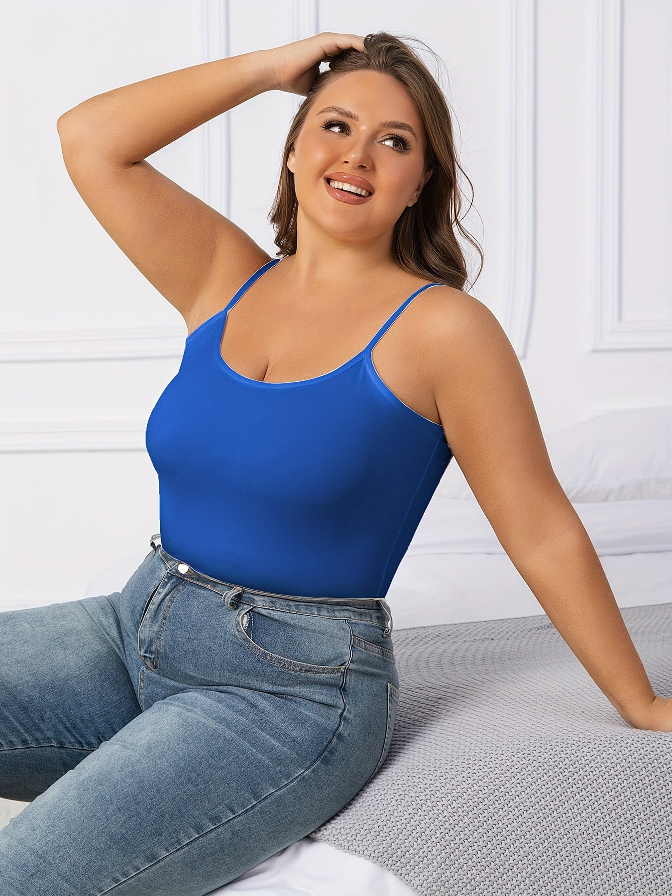 Women's Summer Camisoles Pack of 6 Solid Color Adjustable Straps Plus Size