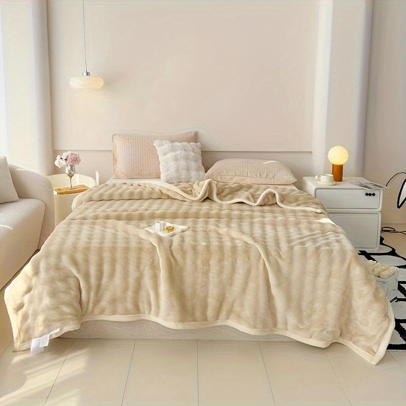 Luxury Blanket Thickened Rabbit Velvet Bubble Design Breathable Skin-Friendly Machine Washable