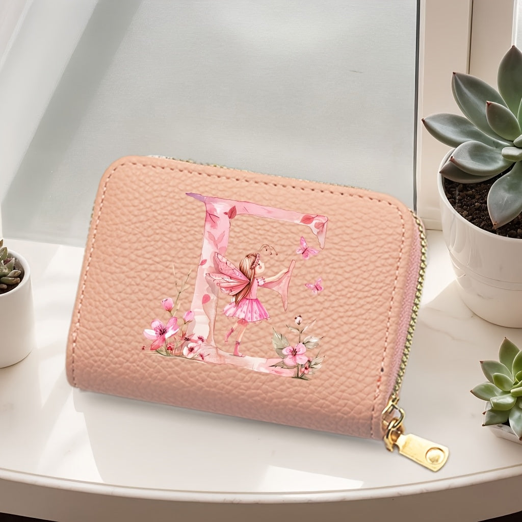 Tarjetero de mujer de cuero sintético, estilo acordeón delgado, con cierre de cremallera para monedas