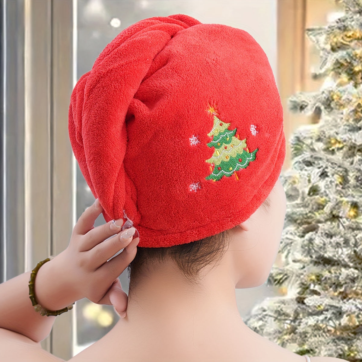 Yorqin Rojdestvo sochiq o'ralishi, qorqizil dizayni, tez quriydigan mikroto'qima, zamonaviy uslub. Ajoyib bayram sovg'asi g'oyasi.